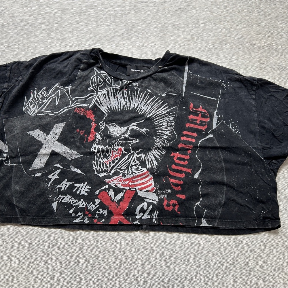 The kooples paris black t shirt cropped  graphic vintage band punk Sz 2